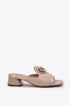 Damskie Boto Eleganckie Klapki Damskie Na Niskim Obcasie Z Ozdobą Beżowe Feledis