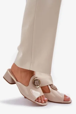 Damskie Boto Eleganckie Klapki Damskie Na Niskim Obcasie Z Ozdobą Beżowe Feledis