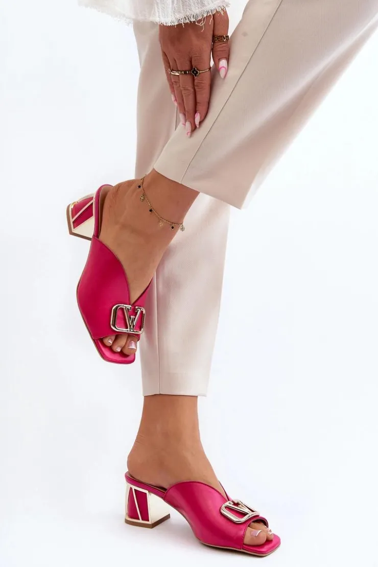 Damskie Laura Messi Eleganckie Klapki Damskie Na Obcasie 2771 Fuksja