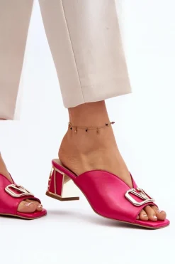Damskie Laura Messi Eleganckie Klapki Damskie Na Obcasie 2771 Fuksja