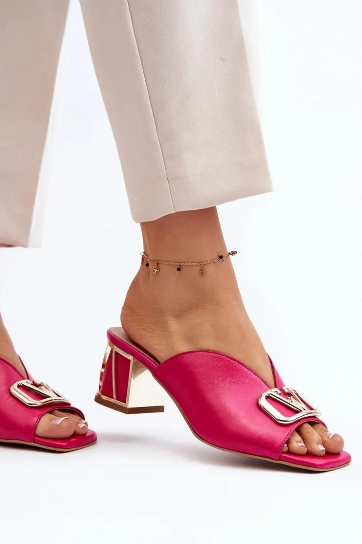 Damskie Laura Messi Eleganckie Klapki Damskie Na Obcasie 2771 Fuksja