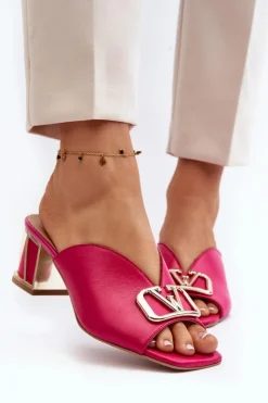 Damskie Laura Messi Eleganckie Klapki Damskie Na Obcasie 2771 Fuksja