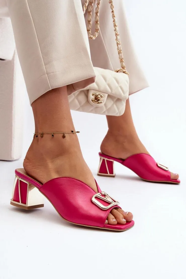 Damskie Laura Messi Eleganckie Klapki Damskie Na Obcasie 2771 Fuksja