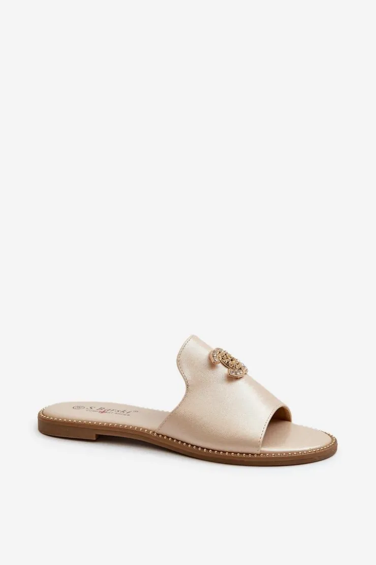 Damskie buty S.Barski Klapki Damskie Klasyczne*Eleganckie Klapki Damskie Błyszczące Z Ozdobą S.Barski KV27-050 Złote Złoty