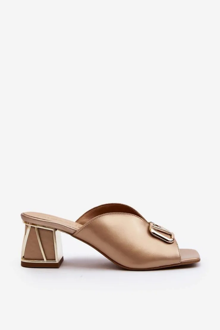 Laura Messi Klapki Na Obcasie|Klapki Damskie Klasyczne*Eleganckie Klapki Damskie Na Obcasie 2771 Złote Złoty