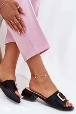 Hot Buty damskie Vinceza Eleganckie Klapki Damskie Na Klocku Ze Złotym Detalem Vinceza 62229 Czarne Czarny