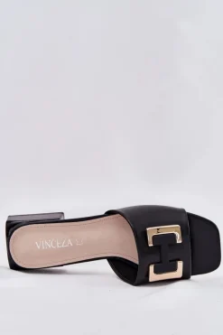 Hot Buty damskie Vinceza Eleganckie Klapki Damskie Na Klocku Ze Złotym Detalem Vinceza 62229 Czarne Czarny