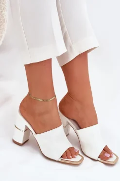 Boto Klapki Na Obcasie|Klapki Damskie Klasyczne*Eleganckie Klapki Damskie Na Słupku Białe Raiza