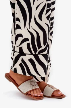 Boto Klapki Damskie Klasyczne*Eleganckie Klapki Damskie Z Ozdobą Na Płaskim Obcasie Camel Lovehia Brązowy