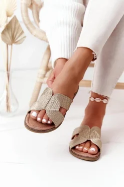 Clearance Damskie buty S.Barski Eleganckie Klapki Damskie S.Barski Złote