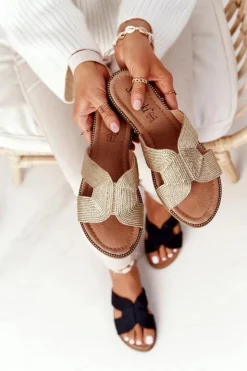 Clearance Damskie buty S.Barski Eleganckie Klapki Damskie S.Barski Złote