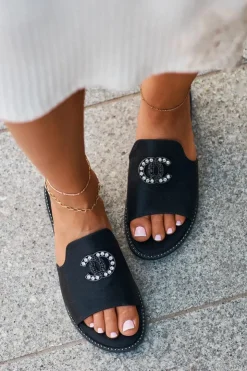 Damskie Damskie buty S.Barski Eleganckie Klapki Damskie Błyszczące Z Ozdobą S.Barski KV27-050 Czarne