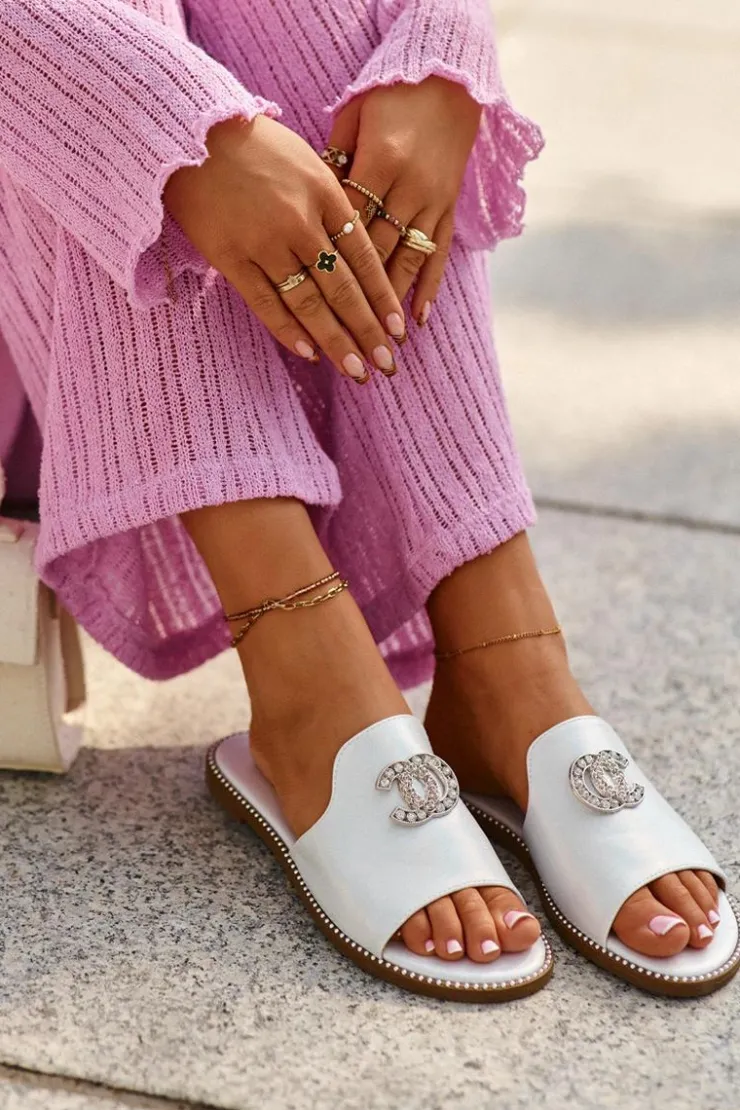 New Damskie buty S.Barski Eleganckie Klapki Damskie Błyszczące Z Ozdobą S.Barski KV27-050 Srebrne Srebrny