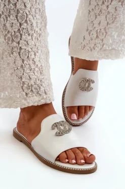 New Damskie buty S.Barski Eleganckie Klapki Damskie Błyszczące Z Ozdobą S.Barski KV27-050 Srebrne Srebrny