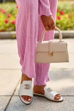 New Damskie buty S.Barski Eleganckie Klapki Damskie Błyszczące Z Ozdobą S.Barski KV27-050 Srebrne Srebrny