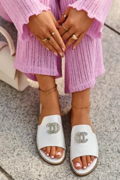 New Damskie buty S.Barski Eleganckie Klapki Damskie Błyszczące Z Ozdobą S.Barski KV27-050 Srebrne Srebrny