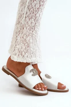 New Damskie buty S.Barski Eleganckie Klapki Damskie Błyszczące Z Ozdobą S.Barski KV27-050 Srebrne Srebrny