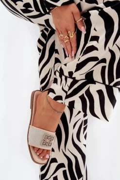 Boto Klapki Damskie Klasyczne*Eleganckie Klapki Damskie Z Ozdobą Na Płaskim Obcasie Beżowe Lovehia Beżowy