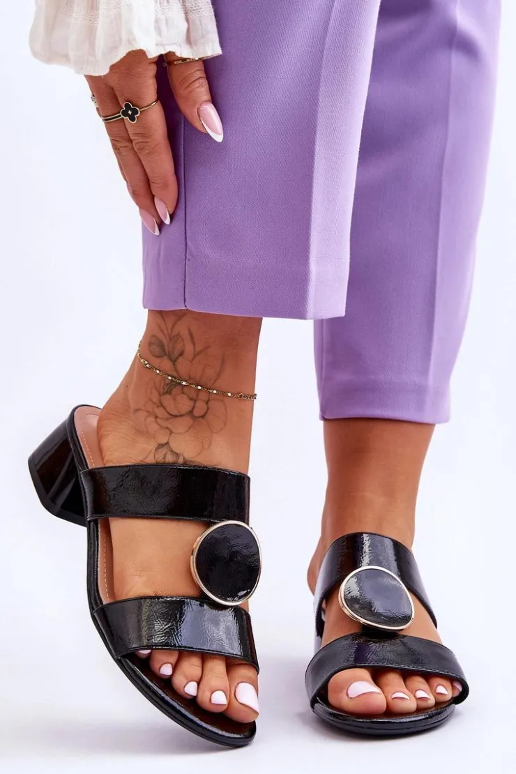 Buty Sergio Leone Klapki Na Obcasie|Klapki Damskie Klasyczne*Eleganckie Klapki Na Obcasie Sergio Leone KL310 Czarne