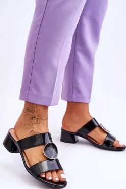 Buty Sergio Leone Klapki Na Obcasie|Klapki Damskie Klasyczne*Eleganckie Klapki Na Obcasie Sergio Leone KL310 Czarne