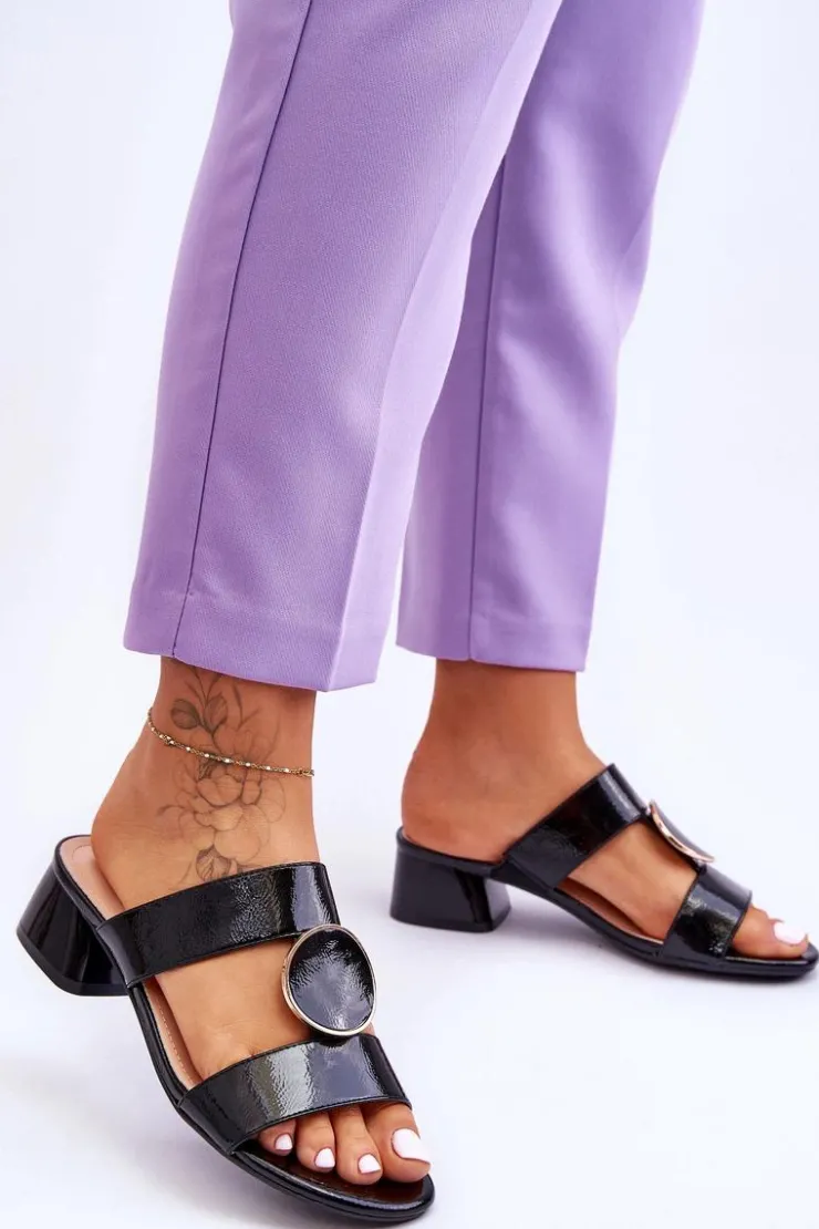 Buty Sergio Leone Klapki Na Obcasie|Klapki Damskie Klasyczne*Eleganckie Klapki Na Obcasie Sergio Leone KL310 Czarne