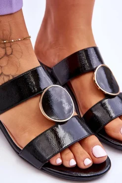 Buty Sergio Leone Klapki Na Obcasie|Klapki Damskie Klasyczne*Eleganckie Klapki Na Obcasie Sergio Leone KL310 Czarne