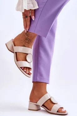 Buty Sergio Leone Klapki Na Obcasie|Klapki Damskie Klasyczne*Eleganckie Klapki Na Obcasie Sergio Leone KL310 Beżowe