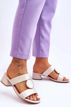 Buty Sergio Leone Klapki Na Obcasie|Klapki Damskie Klasyczne*Eleganckie Klapki Na Obcasie Sergio Leone KL310 Beżowe