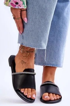 Boto Klapki Damskie Klasyczne*Eleganckie Klapki Na Płaskim Obcasie Czarne Termen