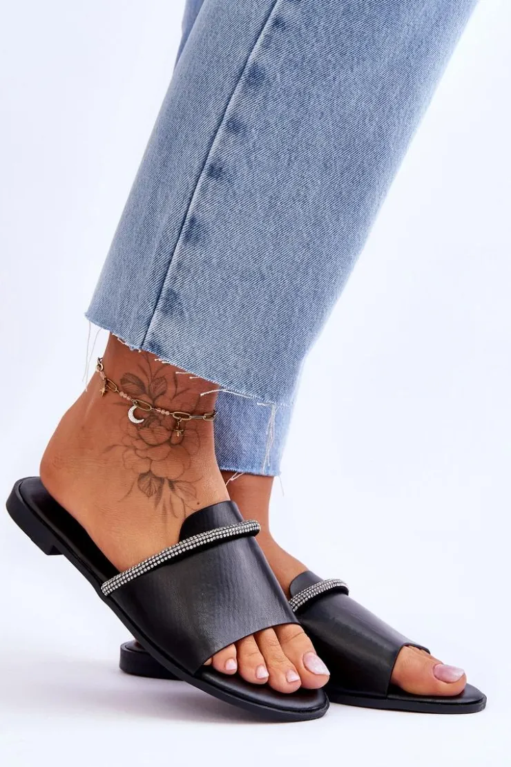 Boto Klapki Damskie Klasyczne*Eleganckie Klapki Na Płaskim Obcasie Czarne Termen