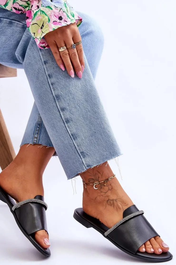 Boto Klapki Damskie Klasyczne*Eleganckie Klapki Na Płaskim Obcasie Czarne Termen