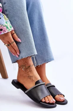 Boto Klapki Damskie Klasyczne*Eleganckie Klapki Na Płaskim Obcasie Czarne Termen