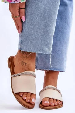 Damskie Boto Eleganckie Klapki Na Płaskim Obcasie Beżowe Termen