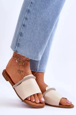 Damskie Boto Eleganckie Klapki Na Płaskim Obcasie Beżowe Termen