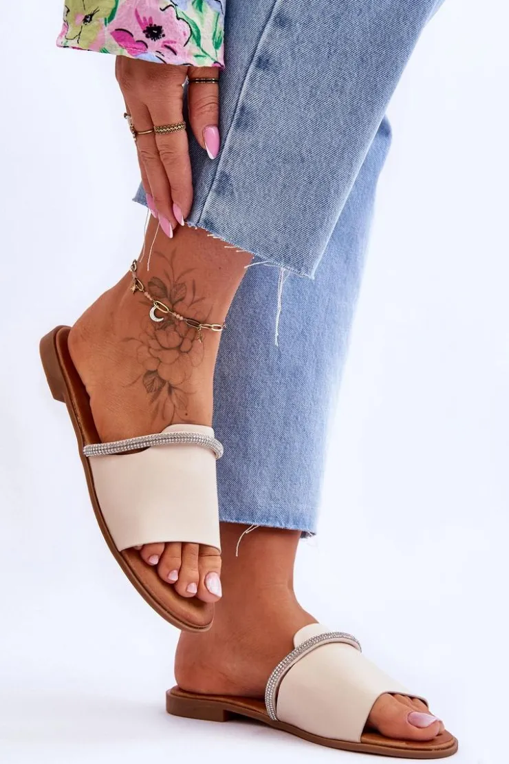 Damskie Boto Eleganckie Klapki Na Płaskim Obcasie Beżowe Termen