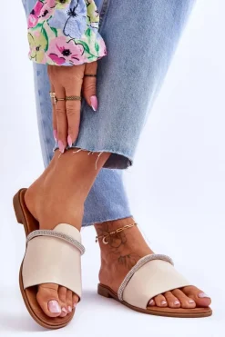 Damskie Boto Eleganckie Klapki Na Płaskim Obcasie Beżowe Termen