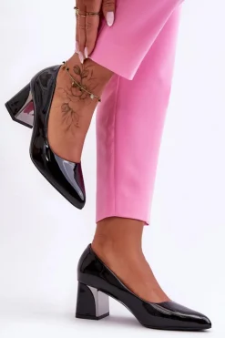 Boto Czółenka Na Słupku|Czółenka Klasyczne*Eleganckie Lakierowane Czółenka Na Słupku Czarne Emma