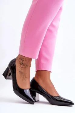 Boto Czółenka Na Słupku|Czółenka Klasyczne*Eleganckie Lakierowane Czółenka Na Słupku Czarne Emma