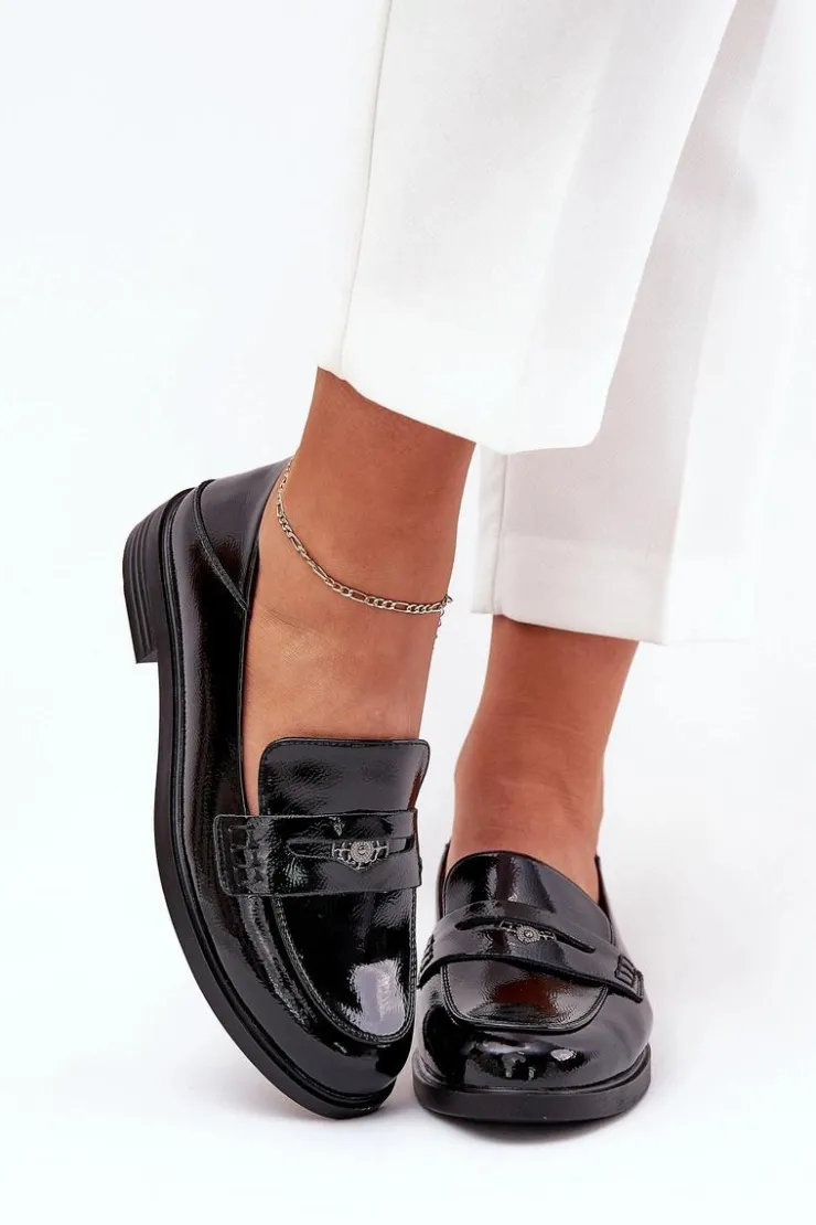 Buty damskie Vinceza Loafersy Damskie|Mokasyny Płaskie*Eleganckie Lakierowane Mokasyny Damskie Z Naturalnej Skóry Vinceza 18100 Czarne Czarny