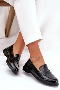 Buty damskie Vinceza Loafersy Damskie|Mokasyny Płaskie*Eleganckie Lakierowane Mokasyny Damskie Z Naturalnej Skóry Vinceza 18100 Czarne Czarny
