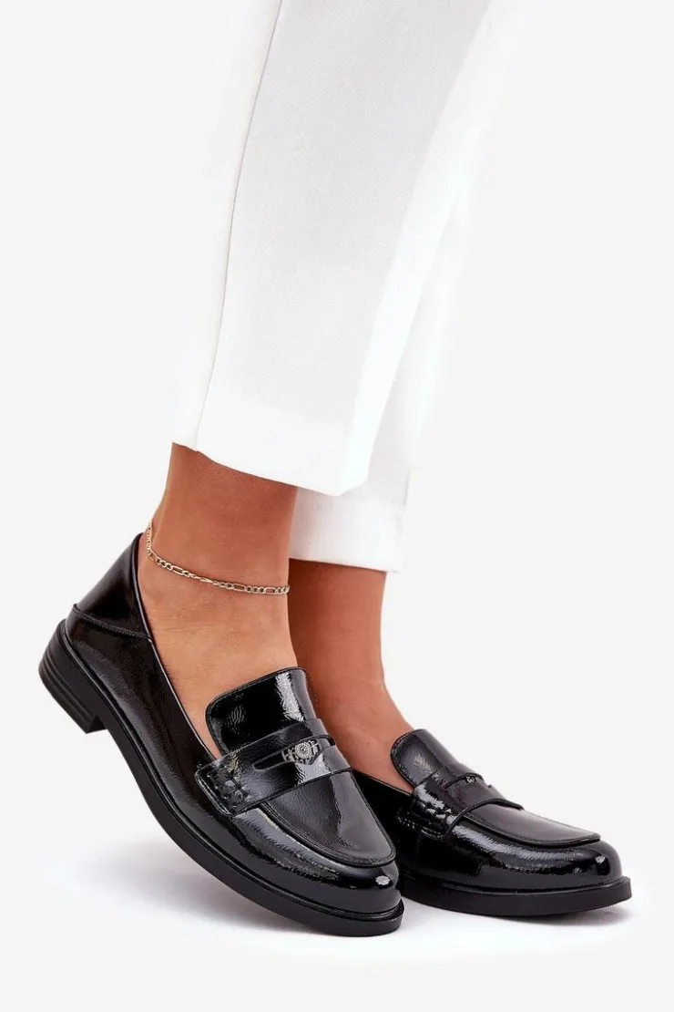 Buty damskie Vinceza Loafersy Damskie|Mokasyny Płaskie*Eleganckie Lakierowane Mokasyny Damskie Z Naturalnej Skóry Vinceza 18100 Czarne Czarny