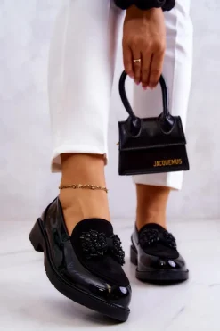 Clearance Damskie buty S.Barski Eleganckie Lakierowane Mokasyny Loafery Czarne S.Barski HY51-318 Belize