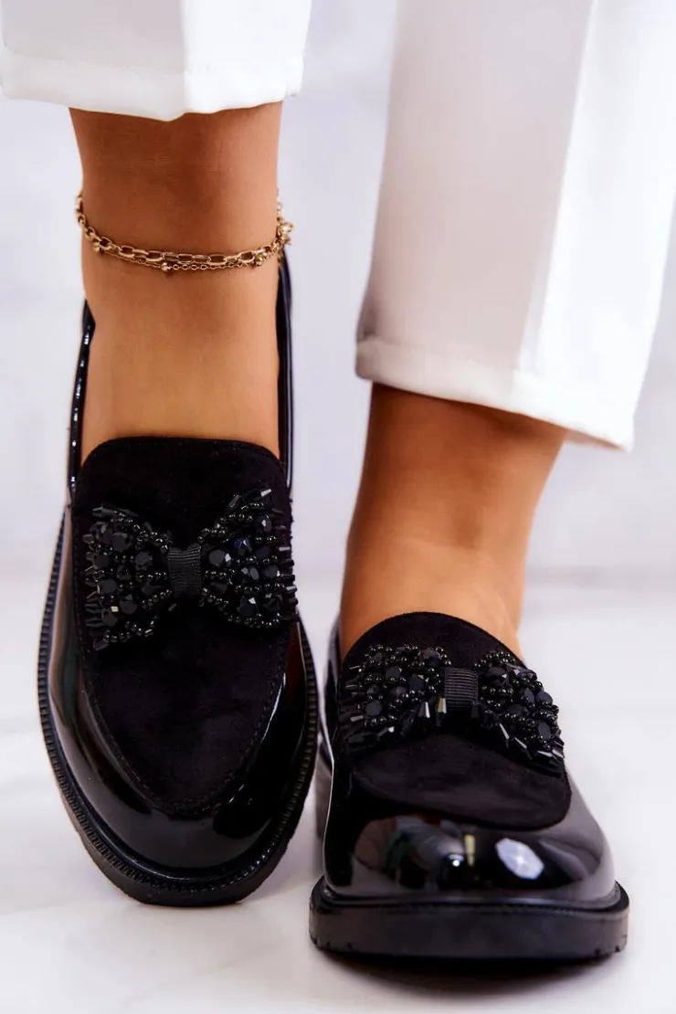 Clearance Damskie buty S.Barski Eleganckie Lakierowane Mokasyny Loafery Czarne S.Barski HY51-318 Belize