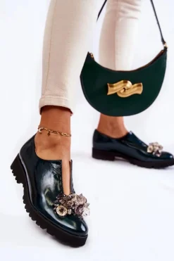 Boto Półbuty Lakierowane|Półbuty Skórzane*Eleganckie Lakierowane Półbuty Z Ozdobą Ciemnozielone Cindy