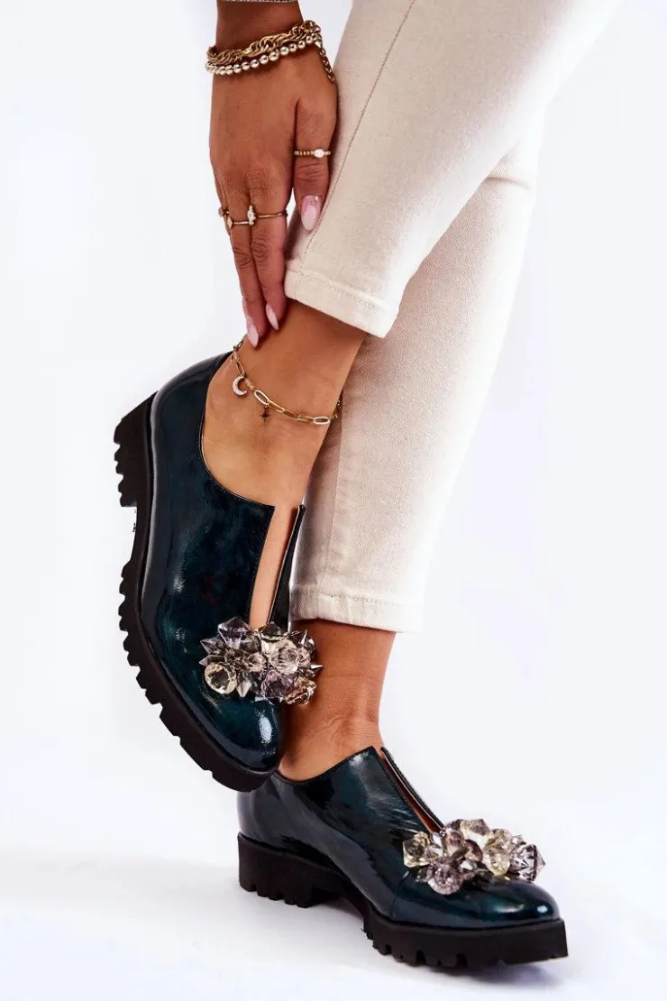 Boto Półbuty Lakierowane|Półbuty Skórzane*Eleganckie Lakierowane Półbuty Z Ozdobą Ciemnozielone Cindy