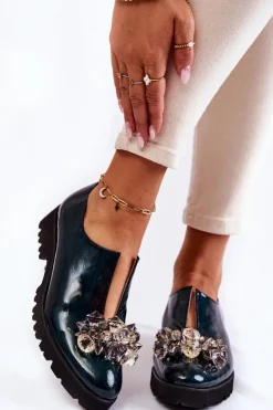 Boto Półbuty Lakierowane|Półbuty Skórzane*Eleganckie Lakierowane Półbuty Z Ozdobą Ciemnozielone Cindy