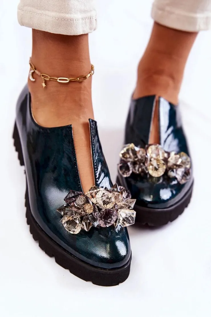 Boto Półbuty Lakierowane|Półbuty Skórzane*Eleganckie Lakierowane Półbuty Z Ozdobą Ciemnozielone Cindy