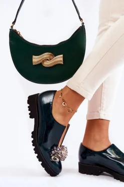 Boto Półbuty Lakierowane|Półbuty Skórzane*Eleganckie Lakierowane Półbuty Z Ozdobą Ciemnozielone Cindy