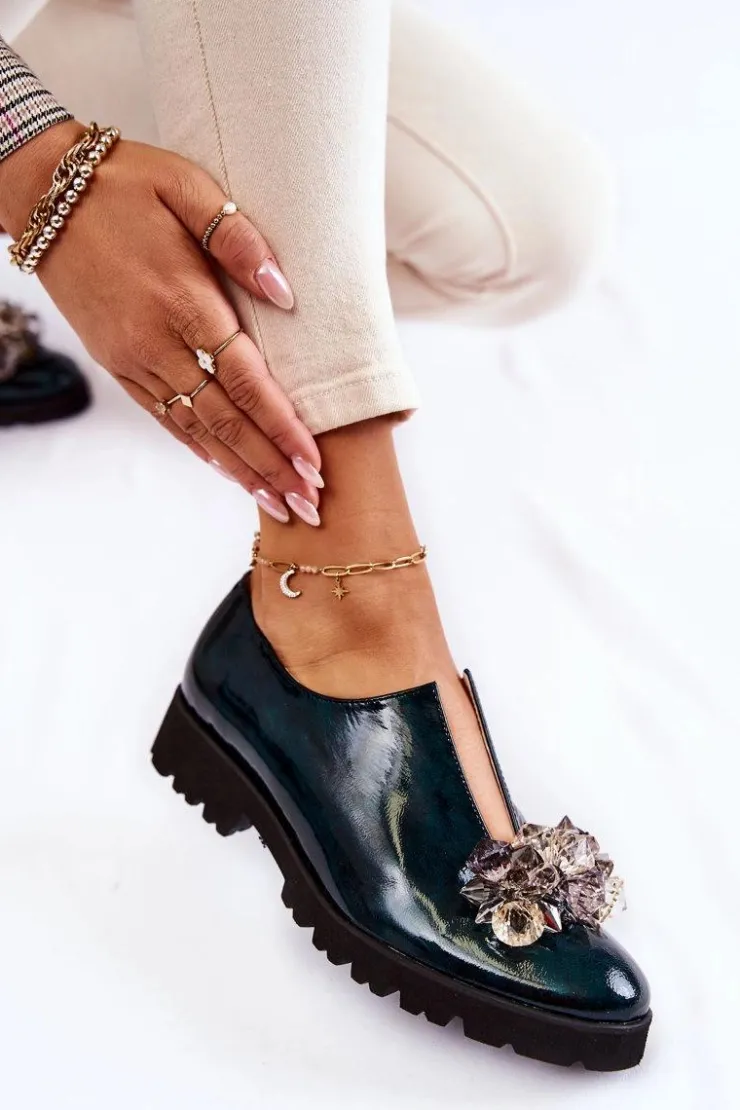 Boto Półbuty Lakierowane|Półbuty Skórzane*Eleganckie Lakierowane Półbuty Z Ozdobą Ciemnozielone Cindy