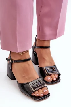 Damskie Damskie buty S.Barski Eleganckie Lakierowane Sandały Na Słupku Z Ozdobą Czarne D&A MR38-202
